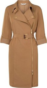 Marva Trench Dress Tan - style: shift; neckline: shirt collar/peter pan/zip with opening; fit: tailored/fitted; pattern: plain; waist detail: belted waist/tie at waist/drawstring; predominant colour: tan; occasions: casual, evening, work; length: just above the knee; fibres: polyester/polyamide - mix; sleeve length: 3/4 length; sleeve style: standard; pattern type: fabric; texture group: other - light to midweight