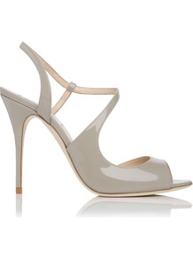 Palma Patent Leather Asymmetric Strappy Sandal Grey Clay - predominant colour: light grey; occasions: evening, work, occasion; material: leather; heel height: high; heel: stiletto; toe: open toe/peeptoe; style: strappy; finish: patent; pattern: plain
