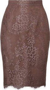 Essie Lace Pencil Skirt Grey Quartz - pattern: plain; style: pencil; fit: tailored/fitted; waist: high rise; hip detail: fitted at hip; predominant colour: chocolate brown; occasions: evening, occasion; length: just above the knee; fibres: viscose/rayon - stretch; waist detail: narrow waistband; texture group: lace; pattern type: fabric; pattern size: standard; embellishment: lace