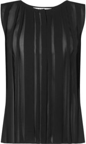 May Pleated Sleeveless Top Black - pattern: plain; sleeve style: sleeveless; style: blouse; predominant colour: black; occasions: evening, work, occasion; length: standard; fibres: polyester/polyamide - 100%; fit: straight cut; neckline: crew; sleeve length: sleeveless; texture group: sheer fabrics/chiffon/organza etc.; bust detail: tiers/frills/bulky drapes/pleats; pattern type: fabric