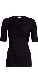 Jersey Bandage Top - pattern: plain; waist detail: fitted waist; bust detail: ruching/gathering/draping/layers/pintuck pleats at bust; predominant colour: black; occasions: casual, evening, work; length: standard; style: top; fibres: viscose/rayon - stretch; fit: tight; neckline: crew; sleeve length: short sleeve; sleeve style: standard; pattern type: fabric; pattern size: standard