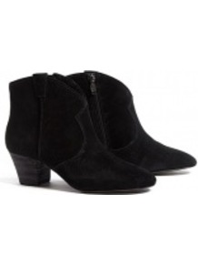 Black Spiral Suede Ankle Boots - predominant colour: black; occasions: casual; material: suede; heel height: mid; embellishment: zips; heel: block; toe: round toe; boot length: ankle boot; style: cowboy; finish: plain; pattern: plain