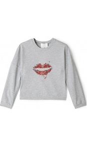 Lightweight Ponti Cropped Sweat Top - neckline: round neck; pattern: plain; bust detail: added detail/embellishment at bust; length: cropped; style: sweat top; secondary colour: true red; predominant colour: light grey; occasions: casual; fibres: viscose/rayon - stretch; fit: straight cut; sleeve length: 3/4 length; sleeve style: standard; trends: sporty redux; pattern type: fabric; texture group: jersey - stretchy/drapey; embellishment: crystals