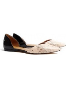 Devon D'orsay Two Tone Flat Shoes - predominant colour: ivory; secondary colour: black; occasions: casual, evening, work, holiday; material: leather; heel height: flat; toe: pointed toe; style: ballerinas / pumps; finish: plain; pattern: colourblock
