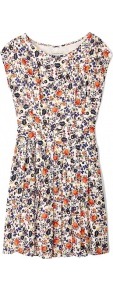 Antella Floral Print Dress - style: tea dress; length: mid thigh; neckline: slash/boat neckline; sleeve style: capped; occasions: casual, holiday; fit: fitted at waist & bust; fibres: viscose/rayon - 100%; hip detail: soft pleats at hip/draping at hip/flared at hip; predominant colour: multicoloured; sleeve length: short sleeve; trends: statement prints; pattern type: fabric; pattern size: standard; pattern: florals; texture group: jersey - stretchy/drapey