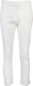 Pop Trousers - pattern: plain; waist detail: fitted waist; hip detail: front pockets at hip; pocket detail: pockets at the sides; waist: mid/regular rise; predominant colour: white; occasions: casual, evening, holiday; length: ankle length; fibres: linen - mix; texture group: linen; fit: skinny/tight leg; pattern type: fabric; style: standard