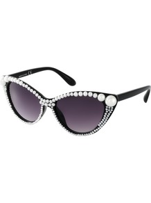 All Over Pearl Cat Eye Sunglasses - predominant colour: black; occasions: casual; style: cateye; size: standard; material: plastic/rubber; embellishment: beading; pattern: plain; finish: plain