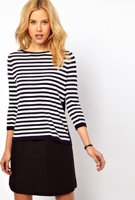 Stripe Slouch Jumper - neckline: round neck; pattern: horizontal stripes; style: standard; predominant colour: black; occasions: casual, evening, work; length: standard; fibres: cotton - 100%; fit: standard fit; sleeve length: 3/4 length; sleeve style: standard; pattern type: fabric; pattern size: standard; texture group: other - light to midweight