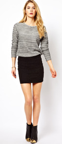 Lace Insert Mini Skirt - length: mini; pattern: plain; fit: tight; hip detail: fitted at hip; waist: mid/regular rise; predominant colour: black; occasions: evening, work; style: mini skirt; fibres: polyester/polyamide - mix; texture group: lace; pattern type: fabric; pattern size: small & light