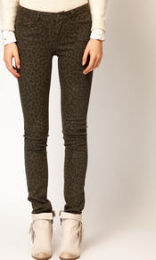 Faded Animal Print Skinny Jeans - style: skinny leg; length: standard; pocket detail: traditional 5 pocket; waist: mid/regular rise; predominant colour: khaki; occasions: casual; fibres: cotton - stretch; texture group: denim; pattern type: fabric; pattern size: small & busy; pattern: animal print