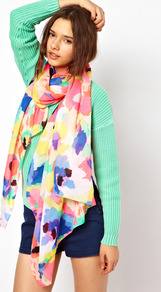 Hei Long Scarf - occasions: casual; predominant colour: multicoloured; type of pattern: large; style: regular; size: large; material: fabric; pattern: florals