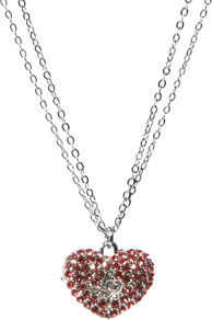 Pave Heart Necklace - predominant colour: pink; secondary colour: silver; occasions: evening, occasion; style: pendant; length: mid; size: standard; material: chain/metal; finish: metallic; embellishment: jewels