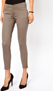 Coloured Skinny Jean - style: skinny leg; pattern: plain; pocket detail: traditional 5 pocket; waist: mid/regular rise; predominant colour: khaki; occasions: casual; length: ankle length; fibres: cotton - stretch; texture group: denim; pattern type: fabric