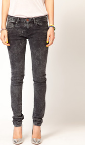 La Parisienne Jeans In Bleached Black - style: skinny leg; length: standard; pattern: plain; waist: low rise; pocket detail: traditional 5 pocket; predominant colour: charcoal; occasions: casual; fibres: cotton - stretch; jeans detail: washed/faded; texture group: denim; pattern type: fabric