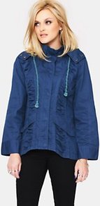 Ruched Parka Jacket, Blue - pattern: plain; length: standard; fit: loose; style: parka; predominant colour: navy; occasions: casual; fibres: cotton - 100%; collar: shirt collar/peter pan/zip with opening; sleeve length: long sleeve; sleeve style: standard; texture group: technical outdoor fabrics; collar break: high; pattern type: fabric