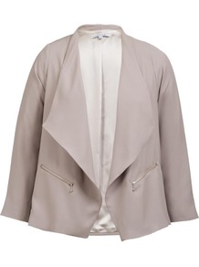 Sand Zip Detail Jacket - pattern: plain; style: single breasted blazer; collar: wide lapels; fit: loose; hip detail: front pockets at hip; predominant colour: stone; occasions: casual, evening, work; length: standard; fibres: polyester/polyamide - 100%; sleeve length: 3/4 length; sleeve style: standard; collar break: low/open; pattern type: fabric; texture group: other - light to midweight