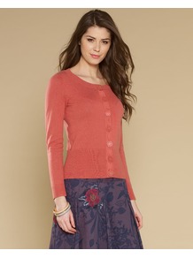 Nina Cardigan - neckline: round neck; pattern: plain; predominant colour: pink; occasions: casual, work; length: standard; style: standard; fibres: cotton - 100%; fit: slim fit; sleeve length: long sleeve; sleeve style: standard; texture group: knits/crochet; pattern type: knitted - fine stitch