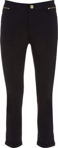 Black Smart Cropped Jeans - pattern: plain; pocket detail: traditional 5 pocket; style: slim leg; waist: mid/regular rise; predominant colour: black; occasions: casual, evening, work, holiday; length: calf length; fibres: cotton - stretch; jeans & bottoms detail: turn ups; texture group: denim; pattern type: fabric