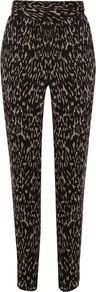 Women's Animal Print Pj Trouser, Black & White - length: standard; style: harem/slouch; waist detail: fitted waist; pocket detail: small back pockets, pockets at the sides; waist: mid/regular rise; predominant colour: black; occasions: casual, evening, work, holiday; fibres: polyester/polyamide - 100%; hip detail: fitted at hip (bottoms); texture group: crepes; trends: sporty redux, statement prints; fit: slim leg; pattern type: fabric; pattern size: small & busy; pattern: animal print