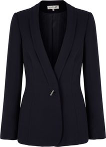 Women's Siciliy Jacket, Navy - pattern: plain; style: single breasted blazer; collar: shawl/waterfall; predominant colour: navy; occasions: casual, evening, work; length: standard; fit: tailored/fitted; fibres: polyester/polyamide - stretch; waist detail: fitted waist; sleeve length: long sleeve; sleeve style: standard; collar break: low/open; pattern type: fabric; pattern size: standard; texture group: other - light to midweight