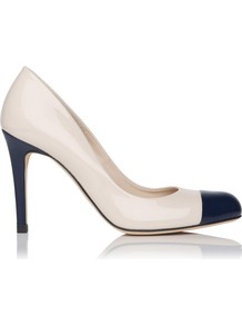 Bruton Toe Cap Leather Court Shoe Blue Navy - predominant colour: ivory; occasions: evening, work, occasion; material: leather; heel height: high; heel: stiletto; toe: round toe; style: courts; finish: patent; pattern: colourblock; embellishment: toe cap