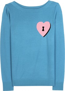 Phima Pullover - neckline: slash/boat neckline; style: standard; secondary colour: blush; predominant colour: diva blue; occasions: casual; length: standard; fibres: wool - stretch; fit: standard fit; sleeve length: long sleeve; sleeve style: standard; texture group: knits/crochet; pattern type: knitted - other; pattern size: small & light; pattern: patterned/print
