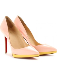 Pigalle Plato 120 Patent Leather Pumps - predominant colour: blush; secondary colour: primrose yellow; occasions: evening, occasion; material: leather; heel: platform; toe: pointed toe; style: courts; finish: patent; pattern: plain; heel height: very high