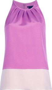 'Milka' Vest Top - pattern: plain; sleeve style: sleeveless; neckline: halter neck; secondary colour: lilac; predominant colour: magenta; occasions: evening; length: standard; style: top; fit: straight cut; sleeve length: sleeveless; texture group: structured shiny - satin/tafetta/silk etc.; bust detail: tiers/frills/bulky drapes/pleats; pattern type: fabric; fibres: silk - stretch