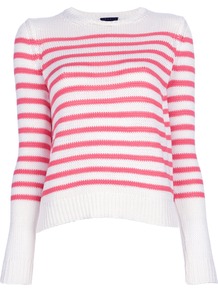 'Saida' Sweater - pattern: horizontal stripes; style: standard; predominant colour: white; secondary colour: hot pink; occasions: casual, holiday; length: standard; fibres: cotton - stretch; fit: standard fit; neckline: crew; sleeve length: long sleeve; sleeve style: standard; texture group: knits/crochet; pattern type: knitted - other; pattern size: standard