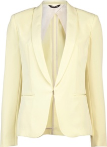 Sliver Tuxedo - pattern: plain; style: single breasted blazer; collar: shawl/waterfall; predominant colour: primrose yellow; occasions: evening; length: standard; fit: tailored/fitted; fibres: cotton - mix; sleeve length: long sleeve; sleeve style: standard; collar break: medium; pattern type: fabric; texture group: woven light midweight
