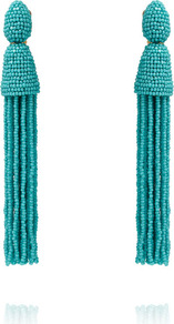 Turquoise Beaded Long Tassel Earrings - predominant colour: turquoise; occasions: evening, occasion; style: drop; length: long; size: large/oversized; material: plastic/rubber; fastening: pierced; finish: plain; embellishment: tassels