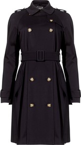 Birch Mac - pattern: plain; shoulder detail: obvious epaulette; style: mac; length: mid thigh; predominant colour: navy; occasions: casual, work; fit: tailored/fitted; fibres: cotton - 100%; collar: shirt collar/peter pan/zip with opening; waist detail: belted waist/tie at waist/drawstring; sleeve length: long sleeve; sleeve style: standard; texture group: cotton feel fabrics; collar break: high; pattern type: fabric