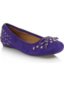 Purple Suedette Studded Pumps - predominant colour: navy; occasions: casual, evening, work; material: suede; heel height: flat; embellishment: studs; toe: round toe; style: ballerinas / pumps; finish: plain; pattern: plain