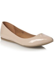 Beige Janille Pointed Toe Pumps - predominant colour: stone; occasions: casual, evening, work; material: faux leather; heel height: flat; toe: pointed toe; style: ballerinas / pumps; finish: patent; pattern: plain