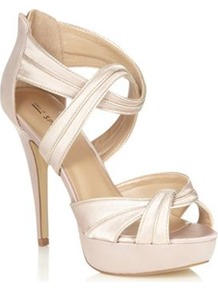 Light Pink Textured Strapped High Heeled Sandals - predominant colour: blush; occasions: evening, occasion; material: faux leather; heel height: high; embellishment: zips; ankle detail: ankle strap; heel: platform; toe: open toe/peeptoe; style: strappy; trends: metallics; finish: metallic; pattern: plain