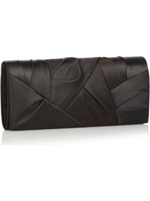 Designer Black Origami Flap Clutch Bag - predominant colour: black; occasions: evening, occasion; type of pattern: standard; style: clutch; length: hand carry; size: standard; material: satin; embellishment: pleated; pattern: plain; finish: plain