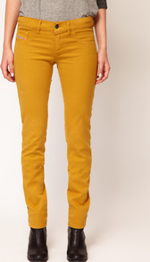 Livier Coloured Skinny Jean - style: skinny leg; length: standard; pattern: plain; pocket detail: small back pockets, pockets at the sides, traditional 5 pocket; waist: mid/regular rise; predominant colour: yellow; occasions: casual, evening, work, holiday; fibres: cotton - stretch; texture group: denim; trends: fluorescent; pattern type: fabric; pattern size: standard
