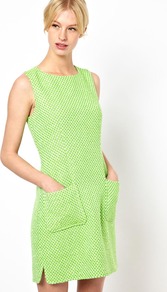 Patch Pocket Dress In Fleuro Tweed - style: shift; length: mid thigh; neckline: round neck; sleeve style: sleeveless; hip detail: front pockets at hip; pattern: herringbone/tweed; predominant colour: lime; occasions: casual, evening, work; fit: body skimming; fibres: cotton - mix; sleeve length: sleeveless; trends: glamorous day shifts, fluorescent; pattern type: fabric; pattern size: standard; texture group: other - light to midweight
