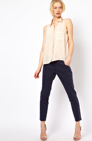 Cropped Cigarette Jeans - style: skinny leg; pattern: plain; pocket detail: pockets at the sides, traditional 5 pocket; waist: mid/regular rise; predominant colour: navy; occasions: casual, evening, work; length: ankle length; fibres: cotton - stretch; jeans detail: dark wash; texture group: denim; pattern type: fabric; pattern size: standard