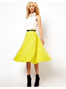 Midi Skirt In Ponte - length: below the knee; pattern: plain; style: full/prom skirt; fit: loose/voluminous; waist: high rise; waist detail: belted waist/tie at waist/drawstring; predominant colour: yellow; occasions: casual, evening, work; fibres: polyester/polyamide - mix; trends: fluorescent, volume; pattern type: fabric; pattern size: standard; texture group: jersey - stretchy/drapey