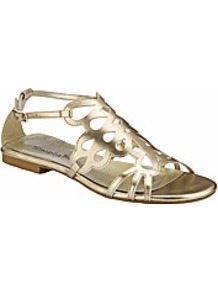 Flat Sandals Eee Fit - predominant colour: gold; occasions: casual, holiday; material: faux leather; heel height: flat; embellishment: buckles; ankle detail: ankle strap; heel: standard; toe: open toe/peeptoe; style: gladiators; trends: metallics; finish: metallic; pattern: plain