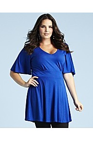 Glamorosa Jersey Top Dual Bust Fitting B Gg Stan - neckline: low v-neck; sleeve style: dolman/batwing; pattern: plain; waist detail: fitted waist; length: below the bottom; style: tunic; predominant colour: royal blue; occasions: casual, evening; fibres: polyester/polyamide - 100%; fit: body skimming; hip detail: soft pleats at hip/draping at hip/flared at hip; sleeve length: half sleeve; texture group: jersey - clingy; pattern type: fabric