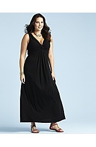 Glamorosa Jersey Maxi Dress Dual Bust Fitting E - neckline: low v-neck; fit: empire; pattern: plain; sleeve style: sleeveless; style: maxi dress; length: ankle length; waist detail: structured pleats at waist; bust detail: knot twist front detail at bust; predominant colour: black; occasions: evening, occasion, holiday; fibres: polyester/polyamide - stretch; sleeve length: sleeveless; pattern type: fabric; texture group: jersey - stretchy/drapey