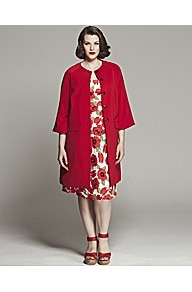 Bespoke Audrey Classic Lightweight Coat - pattern: plain; collar: round collar/collarless; fit: loose; style: single breasted; length: mid thigh; predominant colour: true red; occasions: casual, evening, work, occasion; fibres: polyester/polyamide - 100%; sleeve style: cape sleeve; sleeve length: 3/4 length; collar break: high; pattern type: fabric; texture group: other - light to midweight