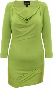 Green Dahlia Top - neckline: cowl/draped neck; pattern: plain; waist detail: fitted waist; length: below the bottom; bust detail: ruching/gathering/draping/layers/pintuck pleats at bust; predominant colour: lime; occasions: casual, evening, work; style: top; fibres: polyester/polyamide - stretch; fit: body skimming; sleeve length: 3/4 length; sleeve style: standard; pattern type: fabric; pattern size: standard; texture group: jersey - stretchy/drapey