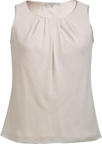 Champagne Satin Trim Tuck Detail Camisole - neckline: round neck; pattern: plain; sleeve style: sleeveless; predominant colour: champagne; occasions: evening, work; length: standard; style: top; fibres: polyester/polyamide - 100%; fit: straight cut; sleeve length: sleeveless; texture group: crepes; bust detail: tiers/frills/bulky drapes/pleats; pattern type: fabric; pattern size: standard