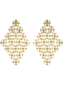 Isabel Earrings - predominant colour: gold; occasions: evening, occasion; style: drop; length: mid; size: large/oversized; material: chain/metal; fastening: pierced; finish: metallic; embellishment: pearls