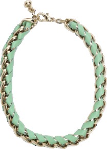 Leather And Chain Necklace - predominant colour: pistachio; secondary colour: gold; occasions: casual, evening, occasion; style: standard; length: mid; size: large/oversized; material: leather; finish: plain; embellishment: chain/metal