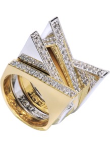 Metalic Ring With Crystals - predominant colour: gold; occasions: evening, occasion; style: cocktail; size: large/oversized; material: chain/metal; finish: metallic; embellishment: crystals