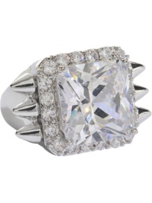 Silver Studded Ring - predominant colour: silver; occasions: evening, occasion; style: cocktail; size: large/oversized; material: chain/metal; trends: metallics; finish: metallic; embellishment: crystals